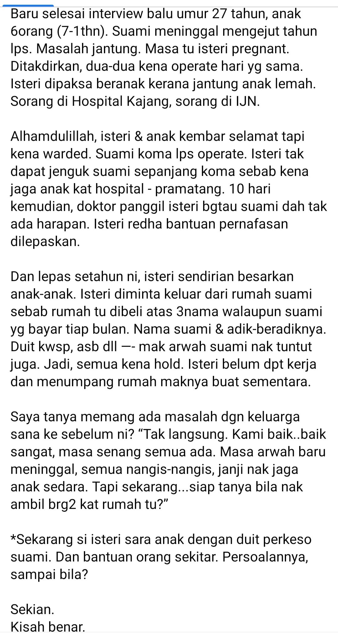 W A On Twitter Seorang Wanita Mengandung Anak Kembar Suami Bermasalah Jantung Hari Dia Terpaksa Bersalin Hari Suaminya Dibedah Suami Koma Tak Dapat Jenguk Kembar Pramatang Nya Di Hospital Suami Meninggal Dunia Pada