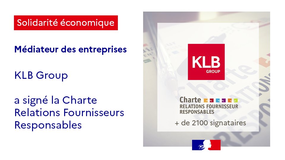 MedEntreprises's tweet photo. @KLB_Group fait partie des quelques 2100 signataires de la Charte RFR pour des relations plus responsables entre clients et fournisseurs. #SolidariteEconomique
https://t.co/ELsUfegWiT https://t.co/FxHHCDfTrF