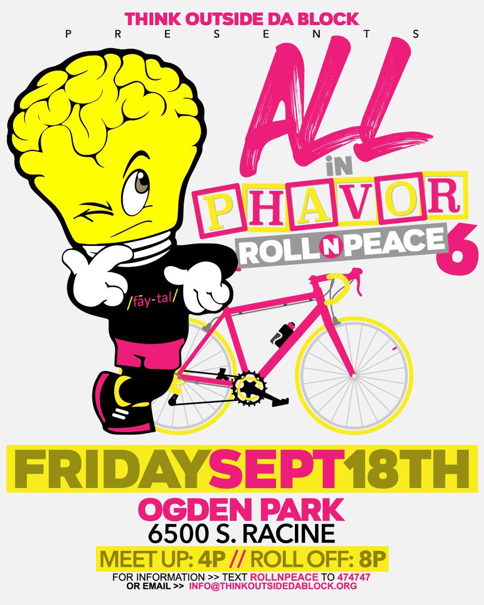 TONIGHT 👏 TONIGHT 👏 TONIGHT👏

A group of us will be riding together to &amp; from the Roll N Peace 6 ride (a bikepool, if you will 😄).

We roll off at 5:45 PM sharp from Halsted &amp; Van Buren so volunteers can make in time for orientation. bikelaneuprising.com/post/bikepool-…