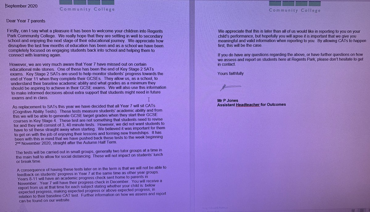 Letter that is being sent home to the parents of Year 7! <a href="/RegentsParkCC/">Regents Park Community College</a>