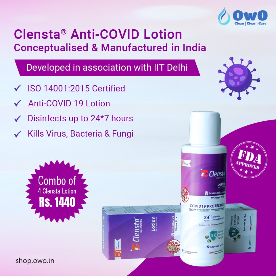 owoindia's tweet photo. Stay at the top of your health game while keeping deadly CVOID-19 scare at bay with Clensta. Best prices online. Book now. https://t.co/I25O54cwoA
#covidessentials #clensta #covid19 #lotion #safetymeasures #online #masks #sanitizer #ppekit #facesheild https://t.co/fz0YWxoMPC