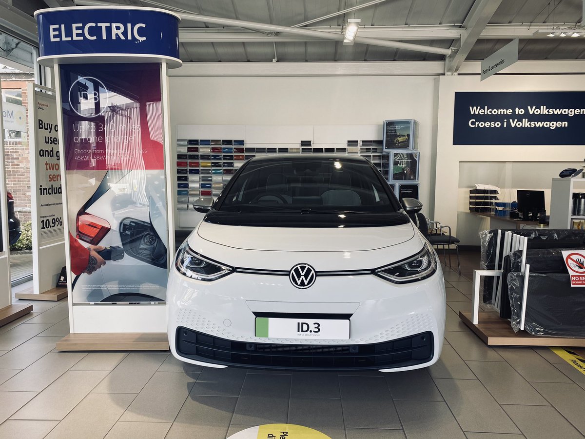 Anthony_Motors_'s tweet photo. Our ID.3 1st Edition launch vehicle has now arrived and is pride of place in our Volkswagen showroom. 

To arrange a socially distanced appointment to view this revolutionary new vehicle, please call our sales team on 01970 626666. #ID3UK #NowYouCan https://t.co/tcQo43l8CY
