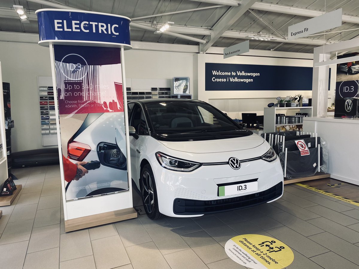 Anthony_Motors_'s tweet photo. Our ID.3 1st Edition launch vehicle has now arrived and is pride of place in our Volkswagen showroom. 

To arrange a socially distanced appointment to view this revolutionary new vehicle, please call our sales team on 01970 626666. #ID3UK #NowYouCan https://t.co/tcQo43l8CY