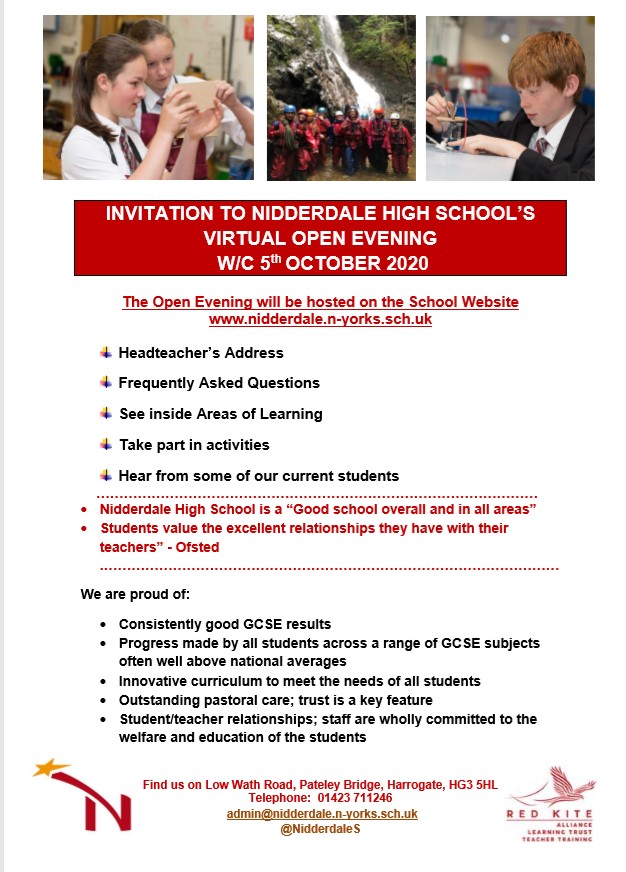 NidderdaleS's tweet photo. Coming soon.... our first Virtual Open Evening.  See our flyer below for details. https://t.co/lFN7mtBJP9