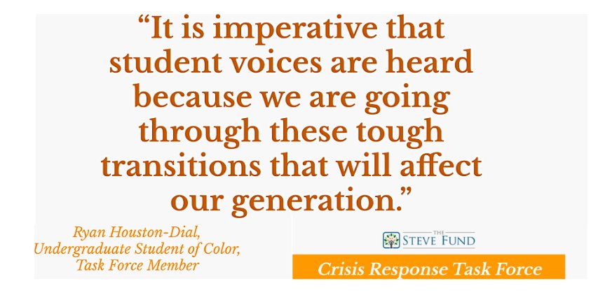 thestevefund's tweet photo. "It is imperative that #studentvoices are heard because we are going through these tough transitions that will affect our generation." Ryan Houston-Dial Undergraduate #StudentofColor, Task Force Member #TheSteveFund https://t.co/Xnc3FjTWxj https://t.co/BgBqZbLU8V