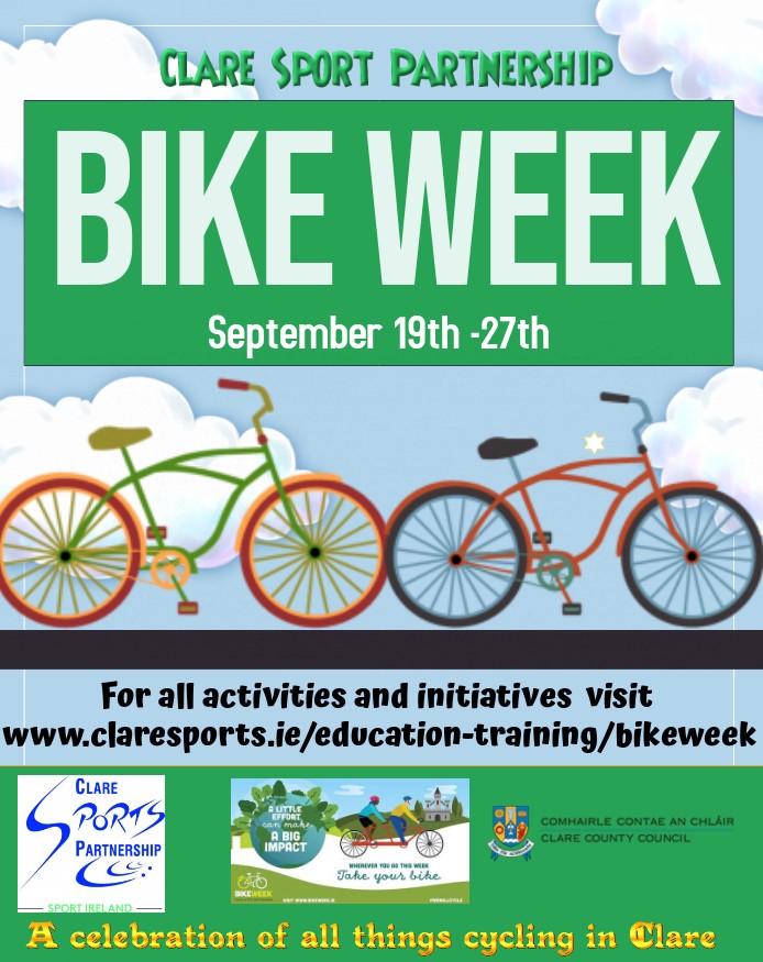 ClareCoCo's tweet photo. Bike Week 2020 takes place from 19th to 27th September.
#BikeWeek20 is a celebration and promotion of all that's great about bikes and cycling.
Find out more about what's on at https://t.co/xMJAwLb1w1 and https://t.co/hhbq9Hzo8F https://t.co/EhxLxNBRTq