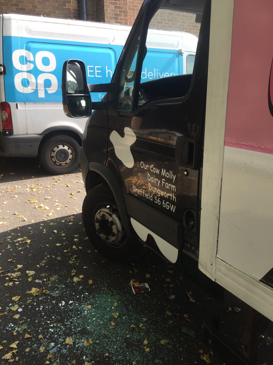OurCowMolly's tweet image. HELP PLEASE: Did anyone see who threw a brick through our van window today 1:25pm today.
Coop Ecclesall Rd.
They can’t have been very bright as it wasn’t locked because we don’t keep anything valuable in. @HelpSheffield