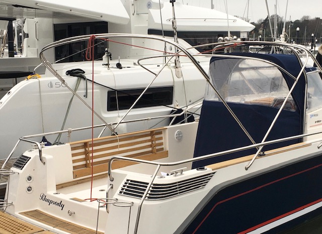 DolphinUK2's tweet photo. We originally began discussions with this customer back at the 2019 Southampton Boat Show, with the order being finalised in January this year. After lockdown we were able to pattern and fit the covers and the owners have enjoyed the summer with the new space on board. https://t.co/VinxAqIjio