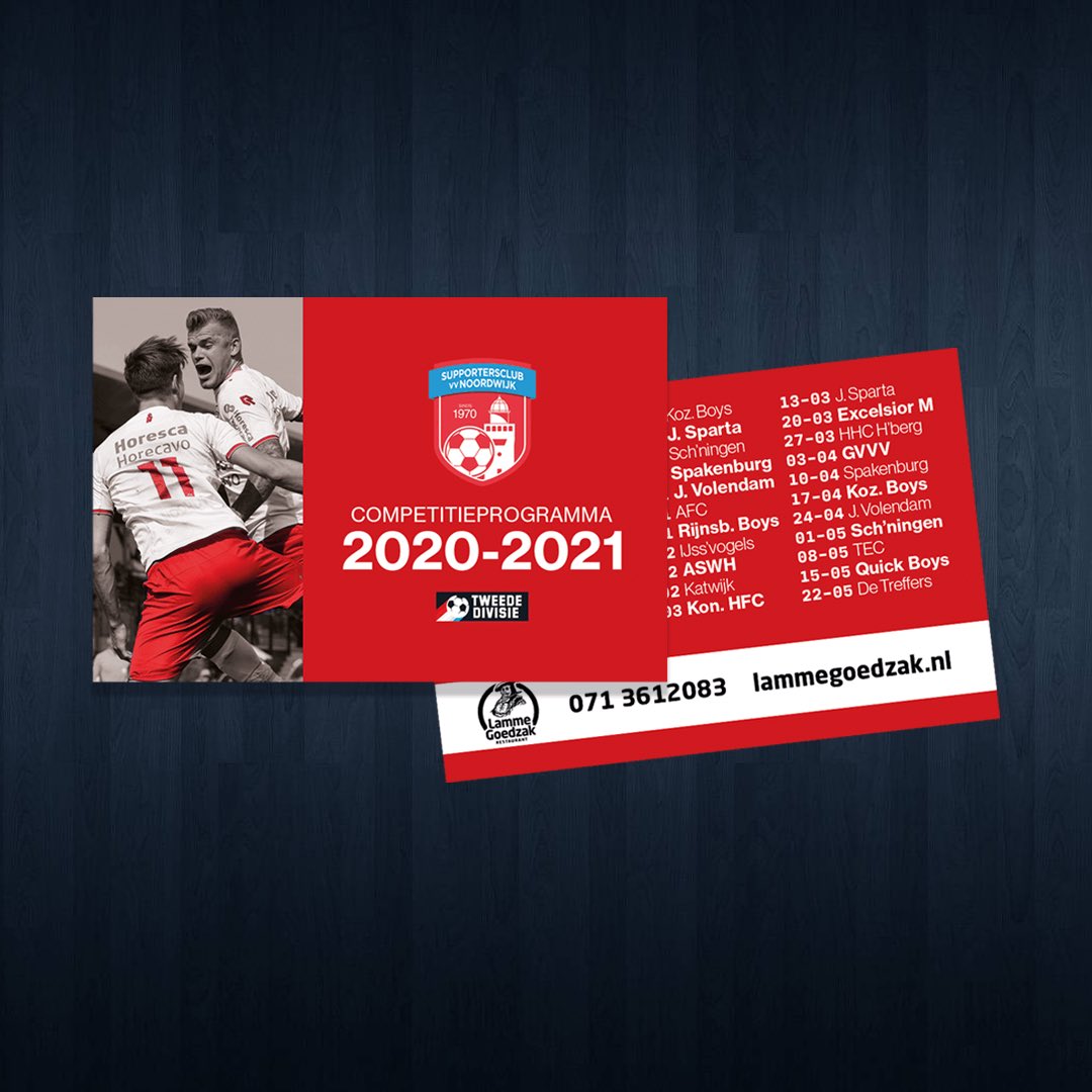 Samen met onze sponsor Lamme Goedzak hebben we weer een handig competitieprogramma in elkaar geflanst. Voor in je portemonnee. Aan de koelkast. Boven je bed. Of in het toilet! Zaterdag delen we uit!