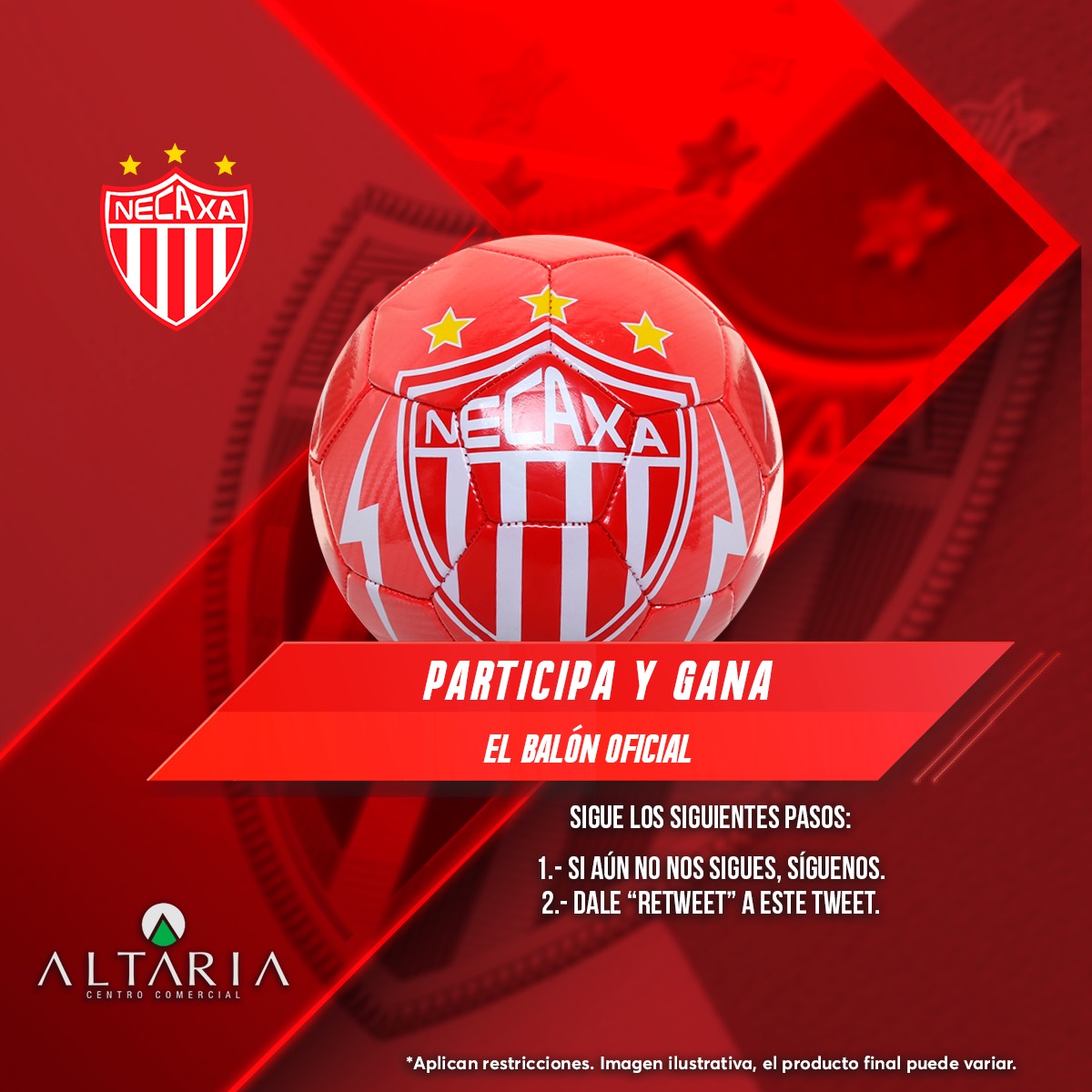 CCAltaria's tweet photo. Lo prometido es deuda. ⚡️⚡️ PARTICIPA PARA GANAR UN BALÓN DE @ClubNecaxa , solo sigue los pasos y ya estas participando

El ganador será anunciado el miércoles 23 de sept a las 4 pm, tienen hasta entonces para participar. 

*El ganador será elegido al azar https://t.co/E48GpfUDKz