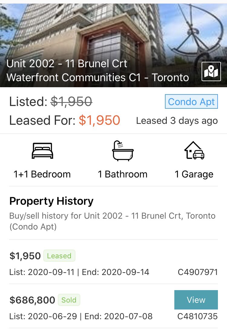 This unit was just recently purchased for ~689K & leased for $1950/monthAssume 20% down & 1.99% rateThe condo will sustain $1350/month in negative cash flowA whopping $16K/yr or 2.35% of the condos value in annual neg cash flowBrand new world of condo investing! #cdnecon