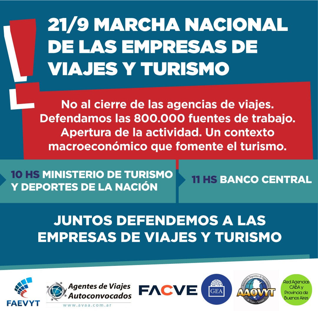 agenciasVyT's tweet photo. #21S #SalvemosAlTurismo  En todo el País y en cada ciudad el 21 de Septiembre, juntos defendemos nuestra profesión, nuestra fuente laboral!! https://t.co/bZW92rZHns