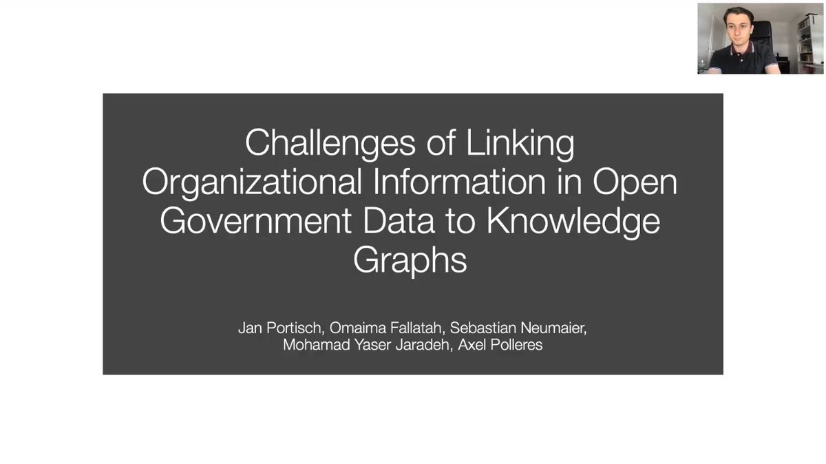 Jan Portisch (@janportisch) on Twitter photo It was a pleasure to present "Challenges of Linking Organizational Information in Open Government Data to Knowledge Graphs" (joint work w/ <a href="/OmaimaAF/">Omaima Fallatah</a> @sebneum <a href="/iamYaserJ/">Yaser Jaradeh</a> @AxelPolleres) today at #EKAW :)
Preprint: arxiv.org/pdf/2008.06232…
#BOSK #EKAW2020 #knowledgegraphs It was a pleasure to present "Challenges of Linking Organizational Information in Open Government Data to Knowledge Graphs" (joint work w/ <a href="/OmaimaAF/">Omaima Fallatah</a> @sebneum <a href="/iamYaserJ/">Yaser Jaradeh</a> @AxelPolleres) today at #EKAW :)
Preprint: arxiv.org/pdf/2008.06232…
#BOSK #EKAW2020 #knowledgegraphs