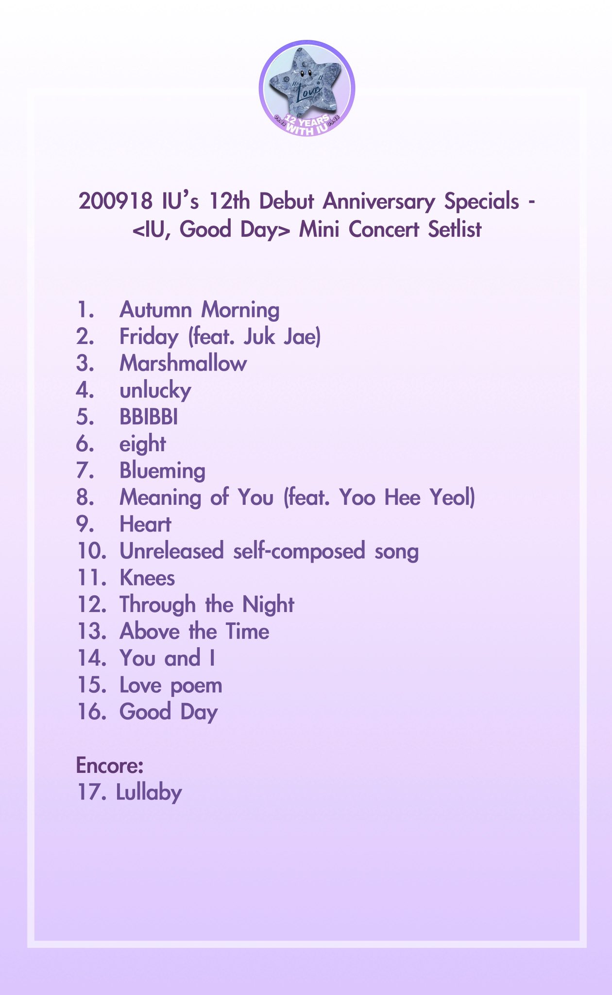 睇左未 出道12週年 Iu Good Day 演唱會歌單 Lihkg 討論區