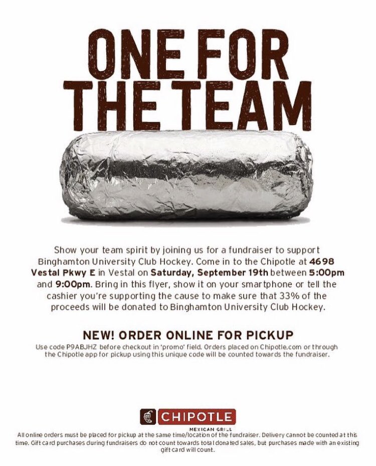 Come by to get some good grub, fulfill your sodium requirement for the day, and support the team all in one go. Saturday 9/19 5-9pm 🤠