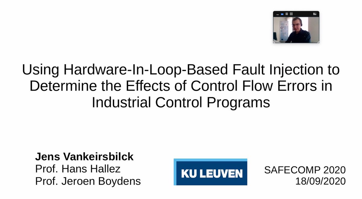 MGroupKULeuven's tweet photo. Today, M-Group post-doctoral researcher Jens Vankeirsbilck presented his paper "Using Hardware-in-Loop-based Fault Injection to Determine the Effects of Control Flow Errors in Industrial Control Programs".
Congrats!
#MGroup #SAFECOMP #paperpresentation https://t.co/wgS3f9zFRk