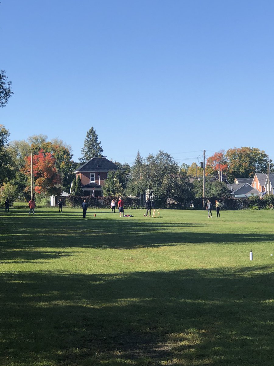 Lots of classes taking advantage of this beautiful fall day to move learning outside.  This is Grade  10 math and Grade 9 Phys Ed