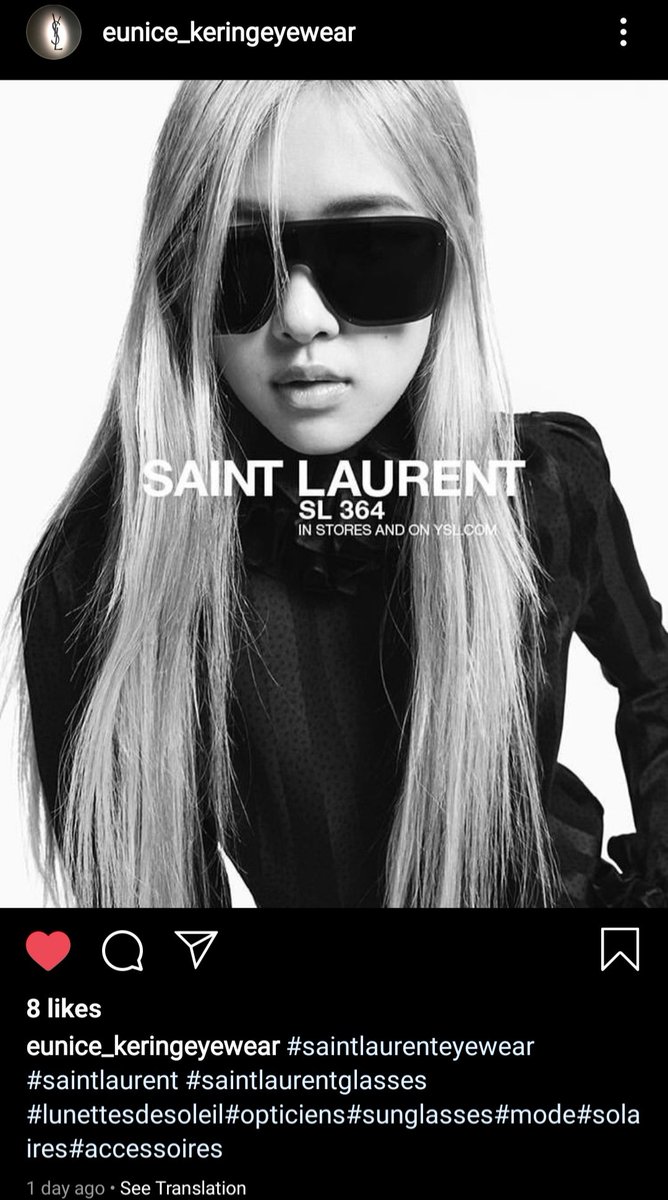 [IG] 200917 Eunice_keringeyewear update with an HD picture of #ROSÉ for Saint Laurent 2020 Eyewear collection.

🔗instagram.com/p/CFOy5BBhY62/… 

#ROSÉ #로제 @BLACKPINK