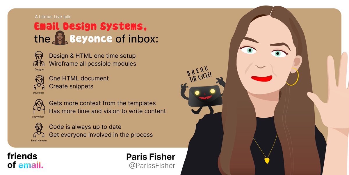 email_friends's tweet photo. Spammy Trap assisted to the wonderful #emailgeeks talk from @ParissFisher from @TaxiforEmail . Just like Beyonce, you and your team can make the best email with an Email Design System, breaking the repetitive cycle and optimizing time and assets. #FriendsOfEmail https://t.co/MFeykqUdxx