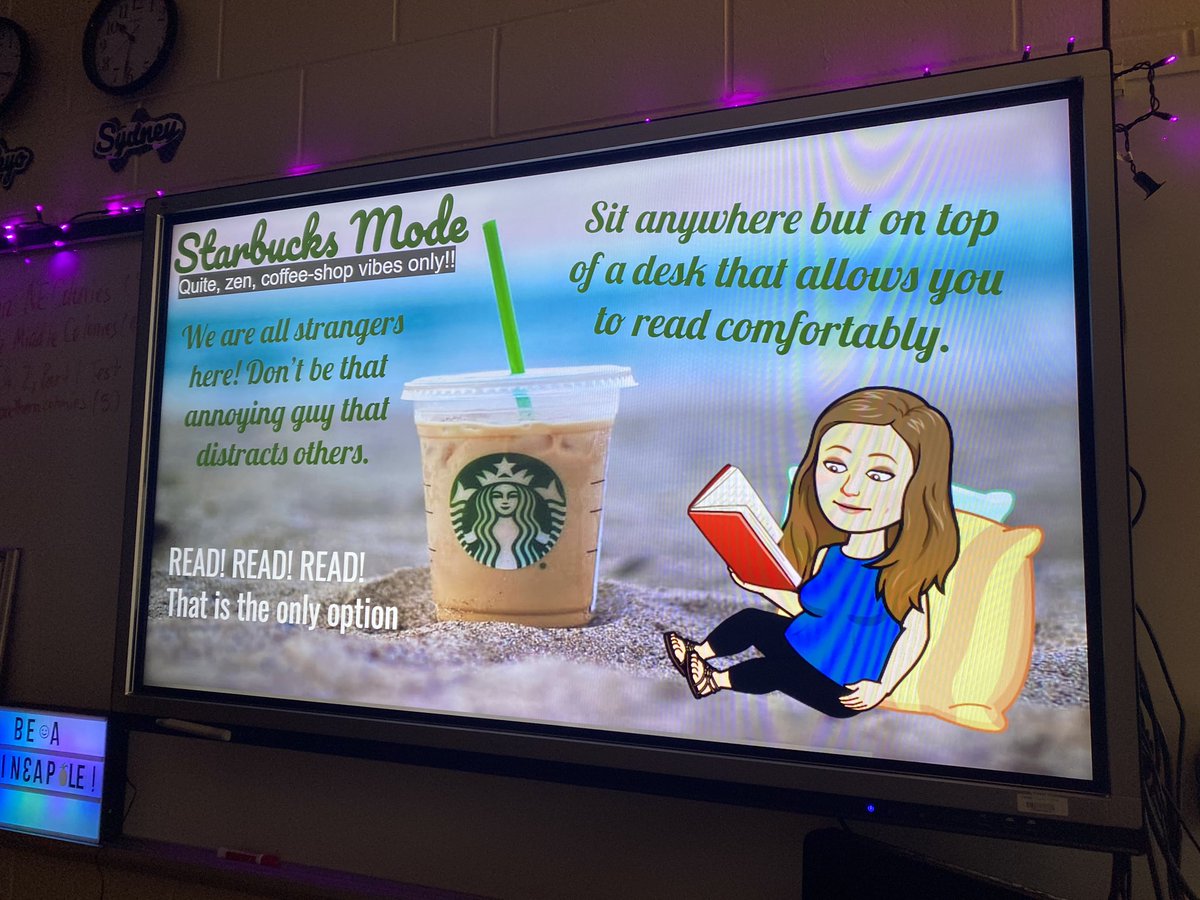 AndreaATimR6's tweet photo. Itβs Free Read Fri-YaY! We are hitting Starbucks Mode and getting comfy reading our favorite books π #MakingHistoryin401 #WPMS @WPMiddle https://t.co/2JjWHBJnEj