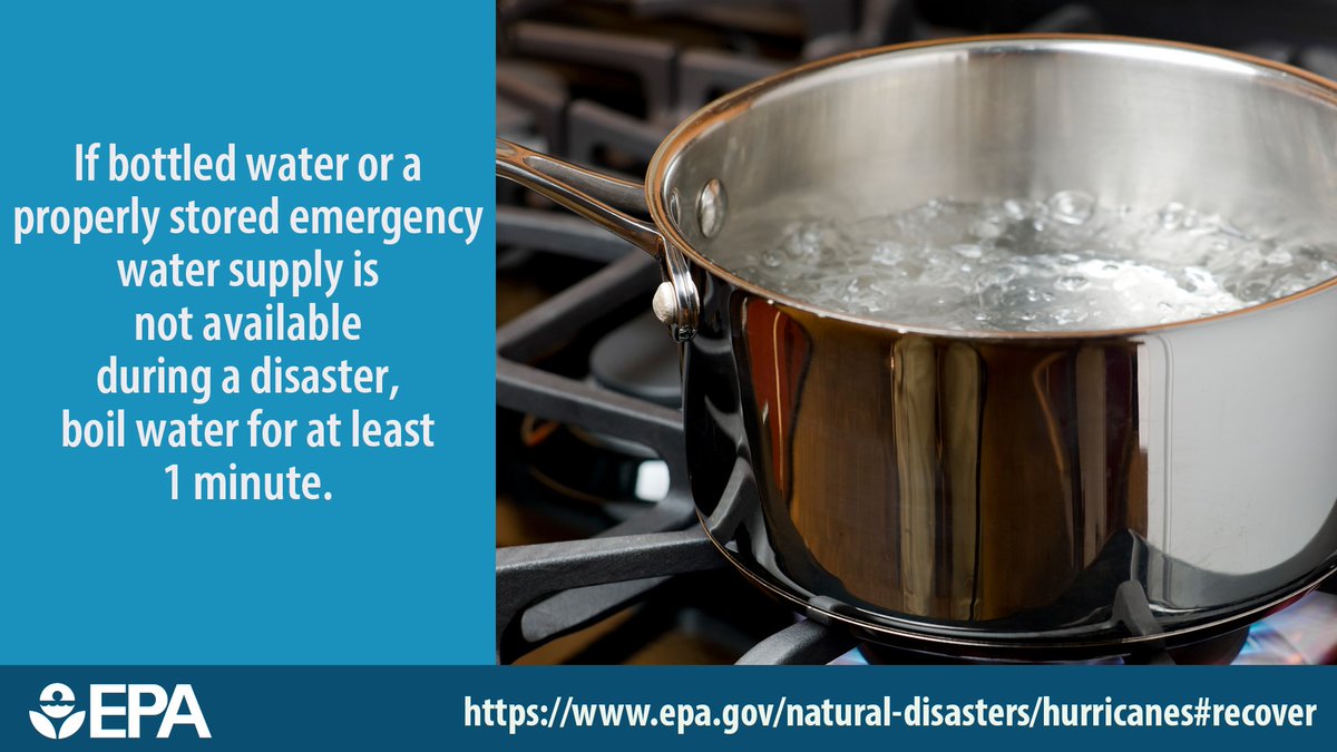 EPA's tweet photo. Has your local water utility issued an advisory to disinfect your drinking water after #Sally? Learn more on how to disinfect water to kill most disease-causing microorganisms that may be present in your water. https://t.co/KRdO27P2s8 https://t.co/NFjc8t4roP