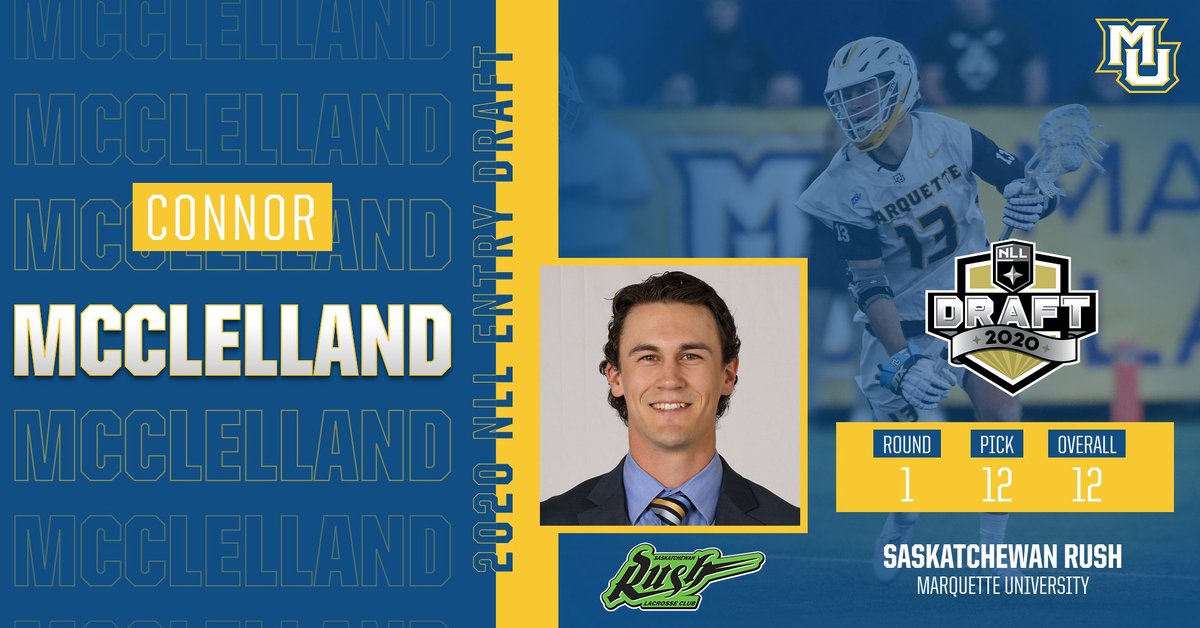 MarquetteMLax's tweet photo. Connor McClelland (@Mclucks13) was drafted 12th overall last night by the @SaskRushLAX, becoming the highest-drafted player in program history. He is the third MU player to be selected by the Rush. #NLLDraft

MORE // https://t.co/0rzp2TuTOW https://t.co/zxRz3sPRWU