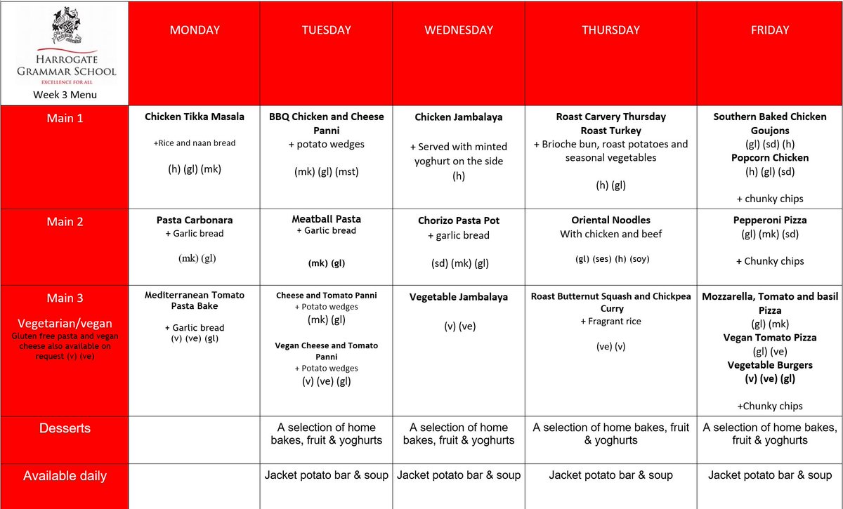 HGS_g2's tweet photo. Menus for next week! https://t.co/heNISIC4Uw
