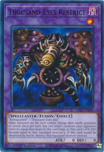 Day 42: "Thousand-Eyes Restrict" So I clearly didn't remember much about this card. I remembered lots of eyes, big middle eye and 0 ATK/DEF.Everything else was shit.I find it interesting that I forgot the word "Restrict" but went with "Control" which has a similar meaning.