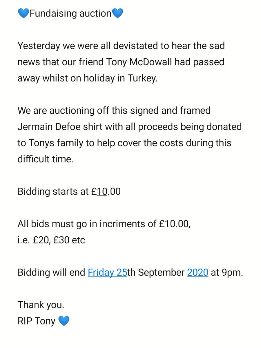 ProperDisplay's tweet photo. 💙FUNDRAISING AUCTION💙

We are auctioning off this signed and framed @IAmJermainDefoe shirt.

All proceeds will go to Tonys family during this difficult time

Opening bid: £10. 00
Auction ends 25/9/20 9.00pm

RIP Tony
#ForeverSouthside 🔴⚫ https://t.co/5146gZb7n1