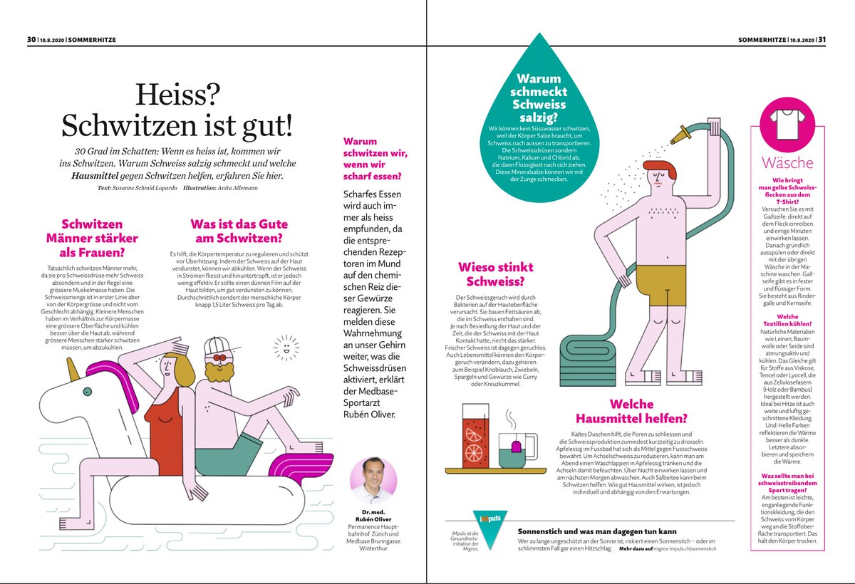 Wozu Schwitzen gut ist
#Sommer #Schwitzen #Flüssigkeit #Temperaturregulation #Medbase <a href="/MigrosMagazin/">Migros-Magazin</a>