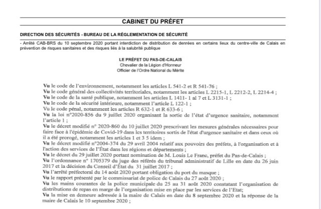 Passées des finasseries juridiques réglées à coups d’arrêts du tribunal des conflits, il a été rappelé que l’arrêté contesté a été pris au visa de la loi du 9 juillet 2020 sur la sortie de l’état d’urgence sanitaire  #RéféréCalais