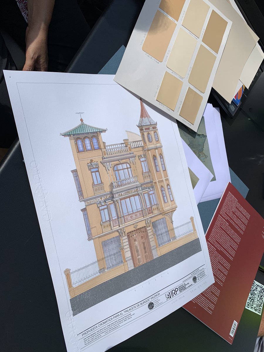 Ya tenemos el estudio cromático para el #PalaceteBurgos, realizado por el Grupo de Investigación del Color en la Arquitectura, de la <a href="/UPV/">Universitat Politècnica de València</a>. 
Con esta propuesta cromática, basada en criterios científicos, vamos a poder recuperar los colores originales del edificio.