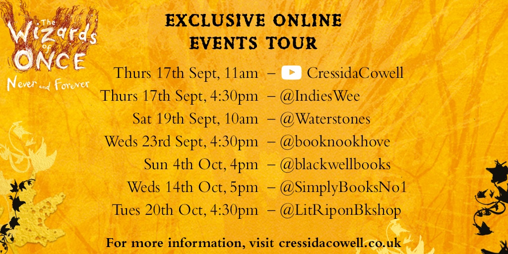 CressidaCowell's tweet image. I had my first event yesterday in the #wizardsofonce online tour, and it was BRILLIANT, it worked so well, amazing questions from the kids (so busy chatting we over-ran by 20 mins)  thank you @weethreeindies for hosting, and you can still sign up for events here: