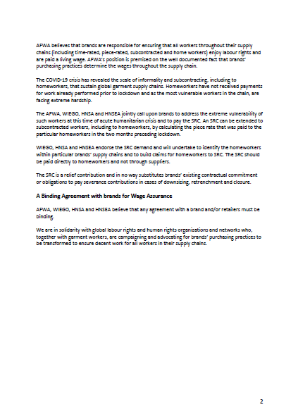 WIEGOGLOBAL's tweet photo. ALL #garmentworkers - including time-rated, piece-rated, subcontracted & homeworkers - need relief during the COVID-19 crisis.
We join @asia_floorwage @hnsa_2016 & HomeNet South-East Asia in calling on brands to make a Supply Chain Relief Contribution.
FULL STATEMENT below: https://t.co/Oe847ovxuG