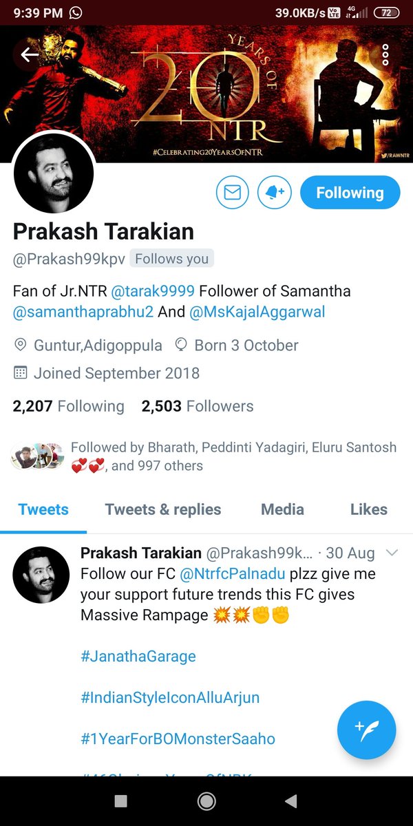 SrinivasKella3's tweet photo. Congratulations ra bava.....♥️ @Prakash99kpv 💫
For The Massive #2.5k 💥 Tarakians 💯
U Really Deserve This.....🤗
#Dhosth✨ Jai #NTR https://t.co/FGPtvyVYh1