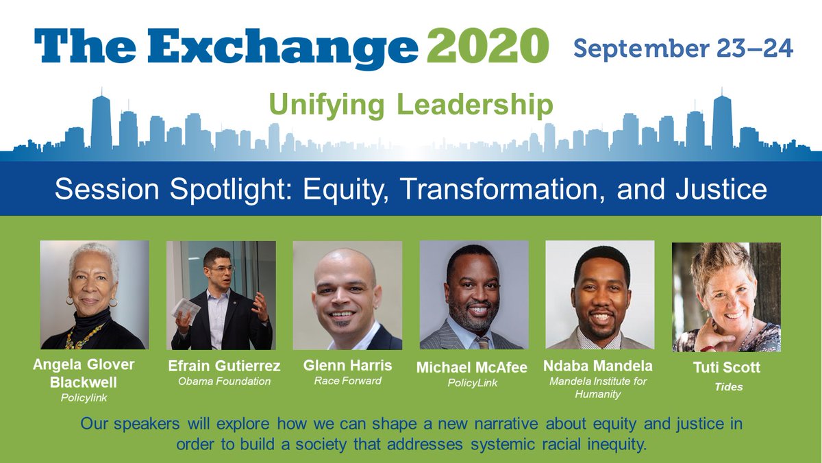 Our systems are failing too many in this country, particularly people of color. Join #TheExchange2020 to hear @agb4equity @efragu @iamglennharris @mikemcafee06 @NdabaMandela and @TutiScott discuss ways to address systemic racial inequity. Register today at https://t.co/plqfOx0iLg https://t.co/Q2ILZZLznk