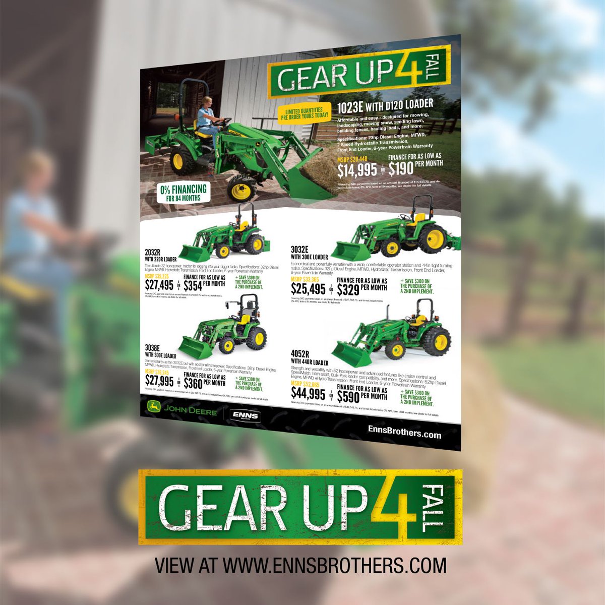 ennsbros's tweet photo. 🍂 GEAR UP 4 FALL FLYER IS OUT 🍂
And it'll be landing in your mailbox soon 📫

But while you wait for it's arrival you can view all the specials online at https://t.co/l8uX5ei9t8

#ennsbrothers #gearup4fall #johndeere #fallyardwork https://t.co/79jdQlEH9s
