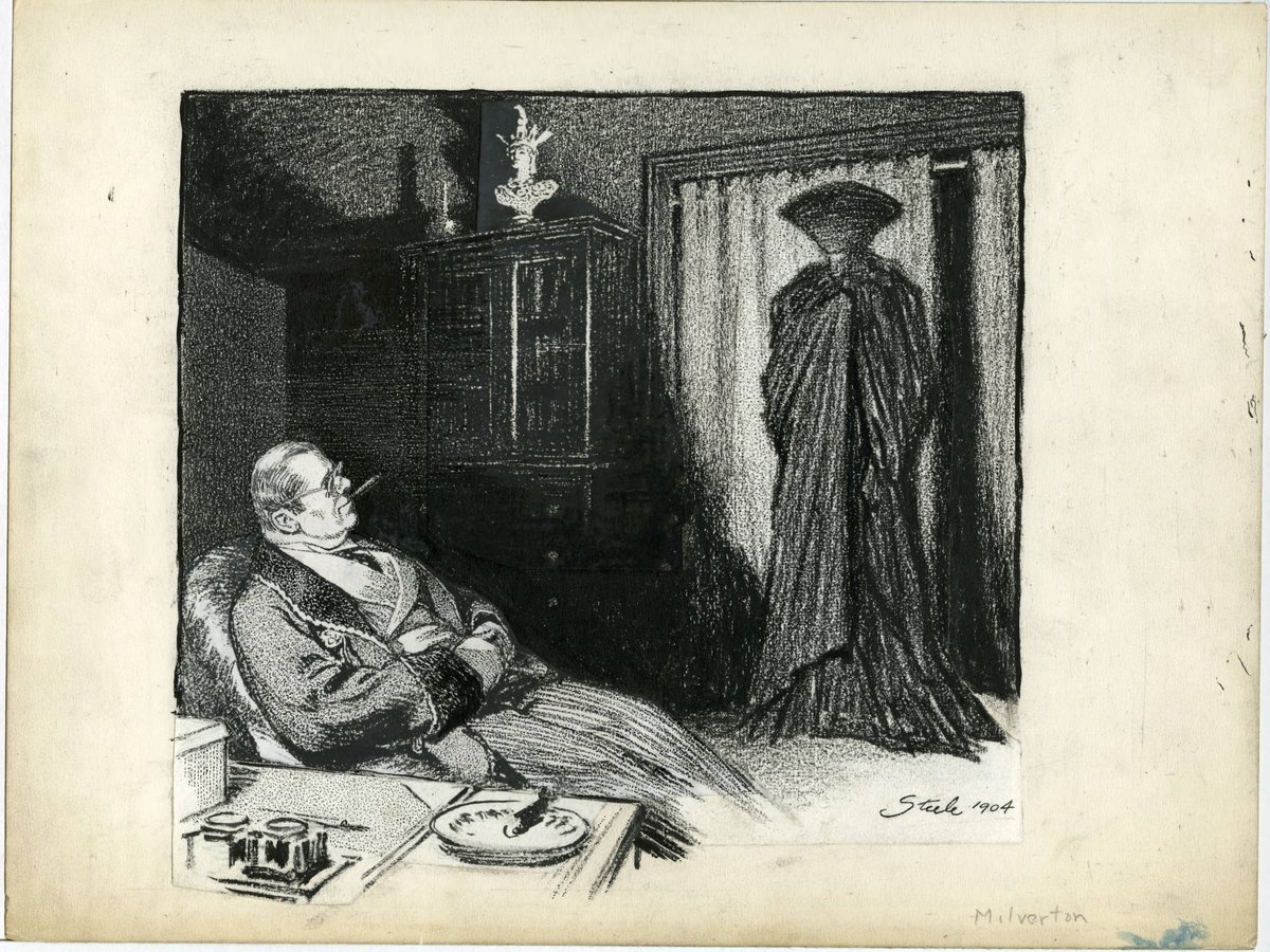 Charles Augustus Milverton from the tale by the same name as drawn by FDS. We  @SherlockUMN  @umnlib are not fond of this character, modeled on a real life art dealer who preyed on any number of people, including the artist Dante Gabriel Rossetti. Stay safe!  http://purl.umn.edu/99032 