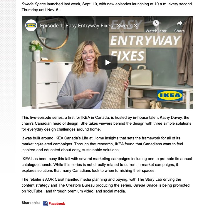 CreatorsBureau's tweet photo. Some insight into our freshly produce five part series for @IKEACanada with our friends at @TheStoryLab Thanks for the shout out @MediaInCanada #videoproduction #design #videomakers https://t.co/aV4i7jBLMi