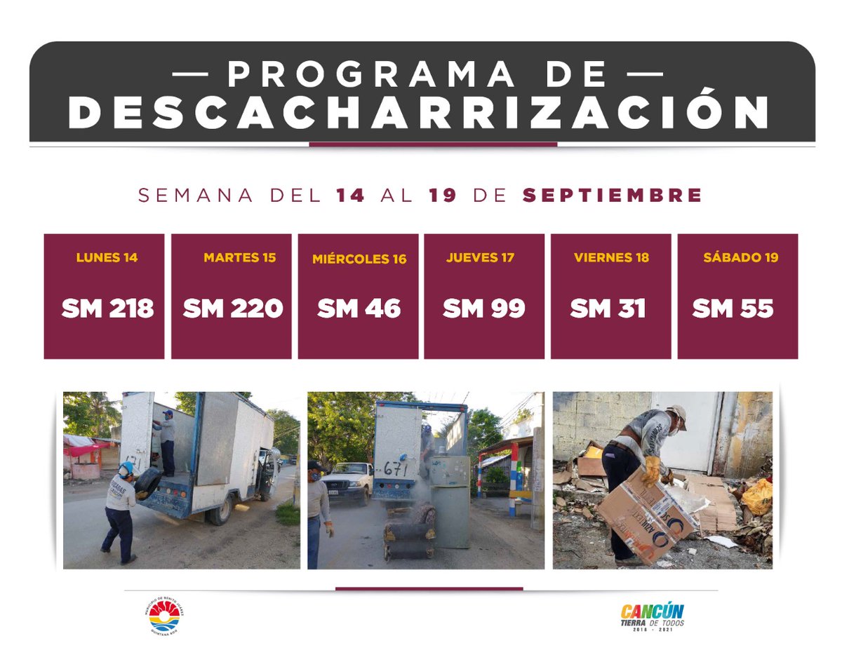 AytoCancun's tweet photo. Nuestras brigadas de descacharrización recorrerán el día de hoy la #SM55. Saca tus cacharros y juntos combatamos a los mosquitos.
#TrabajamosParaTi
#CancúnTodosUnidos https://t.co/XAoGpCg85e