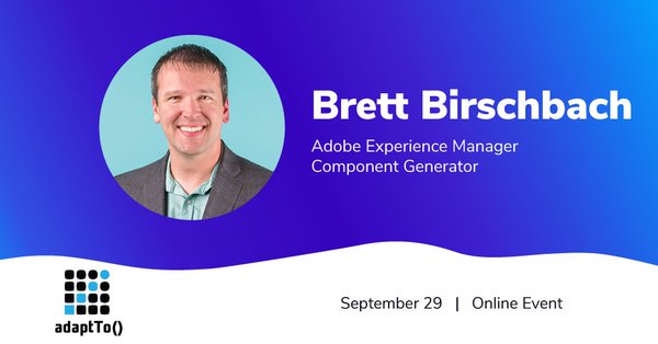 bounteousadobe's tweet photo. Next up at @adaptto 2020, tune in with @BirschbachBrett. His talk will cover how the #AEM Component Generator enables you and your team to create entire components in minutes, error-free: https://t.co/J71HG5TLYK. #adaptTo https://t.co/OUsnkSFfPF
