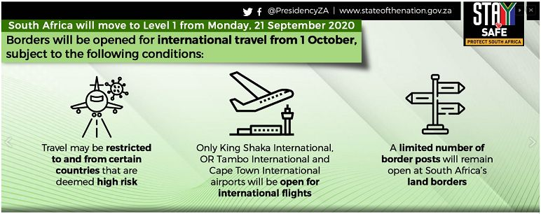 South African border crossings will be reopening in a safe manner for international travel as it moves to lock-down level 1 on Sunday 20 September.

Visit myresidence.africa, or email requests@myresidence.africa.

#tempaccommodation #executive #corporatehousing #africa