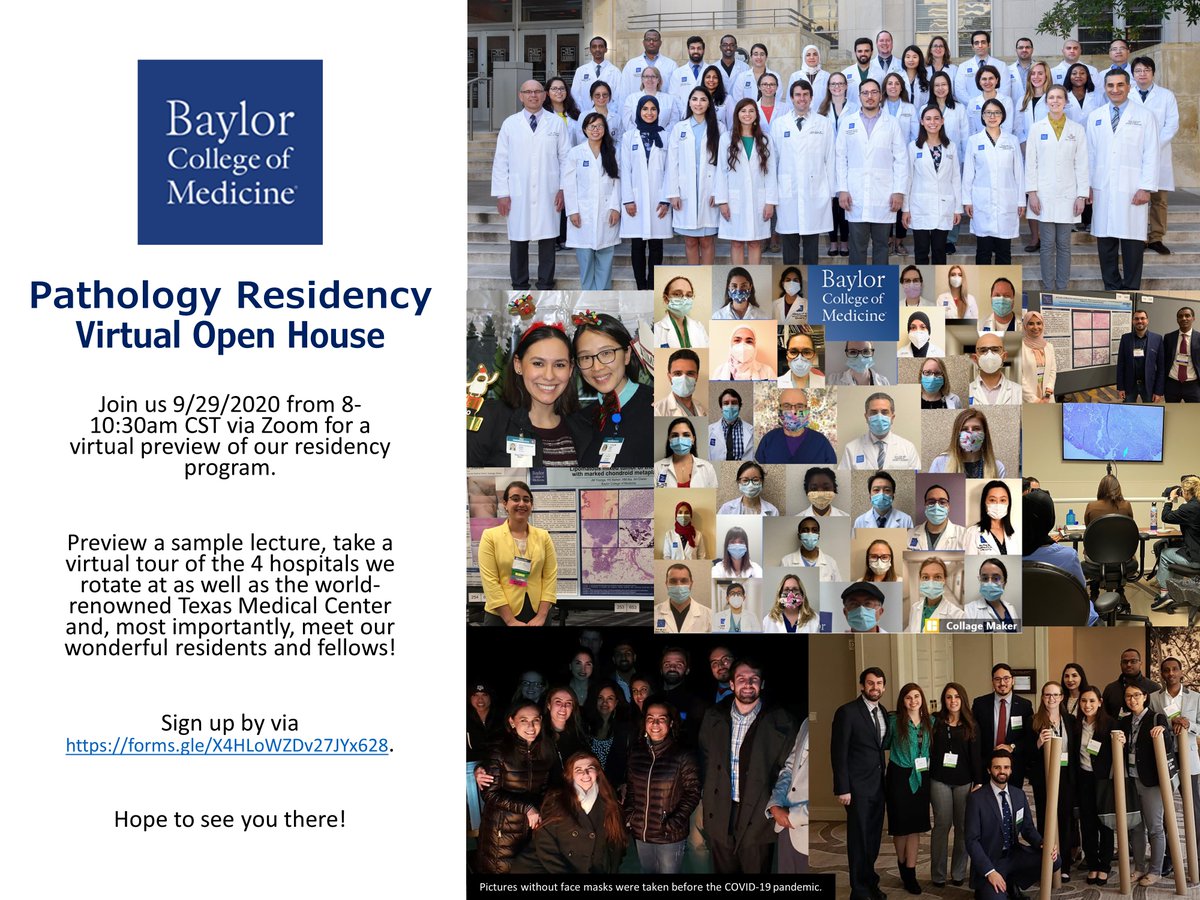 Pathology applicants: Join us September 29, 2020 from 8-10:30am CST for our BCM Pathology Residency Program Virtual Open House. Sign up here: forms.gle/sDHBwgnEhXQVGf…. We hope to see you there! Contact msbosley@bcm.edu for any questions. #pathmatch21 #pathmatch2021 #pathology
