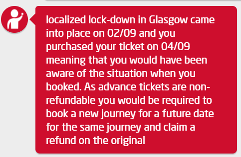 interesting customer service from <a href="/LNER/">London North Eastern Railway</a> bought a ticket to visit my mother expecting lockdown to be lifted by now. don't want a refund and can't book new ticket as we don't know when lockdown will be lifted! Wanted a credit that I can redeem in future but that's too much !