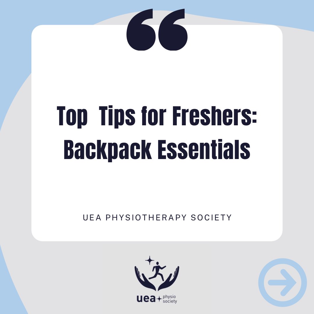ueaphysiosoc's tweet image. Top Tips for our new BSc Physiotherapy cohort, joining us week commencing 21st September 2020. Wishing you all the best of luck with the start of a truly exciting journey. @UEA_Physio #Backpackessentials #Physiotherapy #Physiotherapystudent