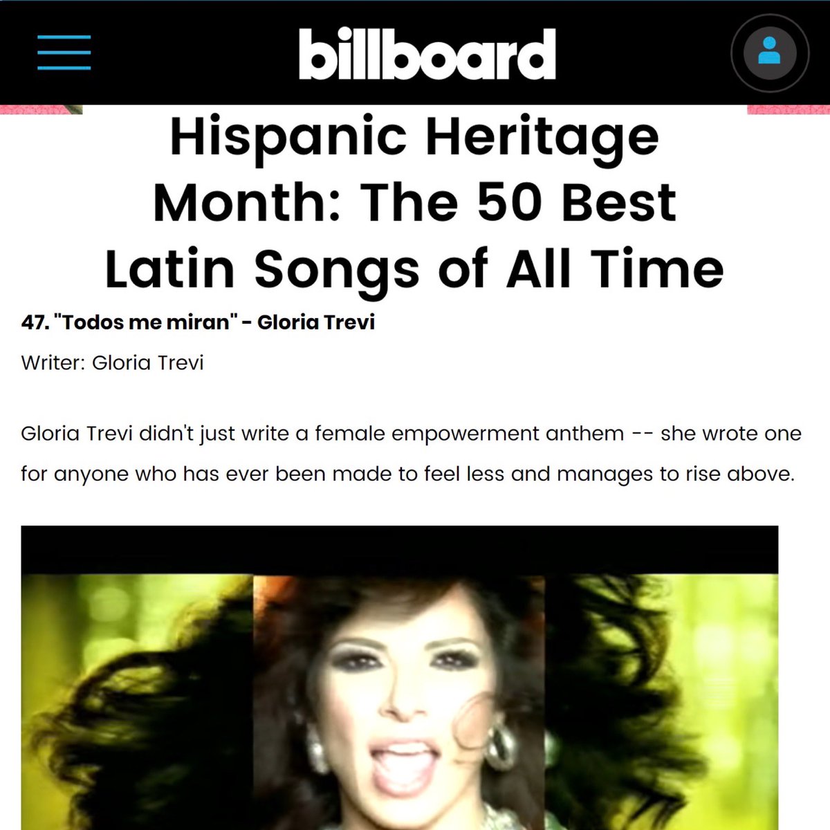 ¡Sigamos celebrando nuestra cultura! GRACIAS @billboardlatin @billboard por este reconocimiento 🙏🏻💖 #TodosMeMiran #GloriaTrevi #HispanicHeritageMonth #HispanicHeritage #Billboard 👉🏻 billboard.com/articles/colum…