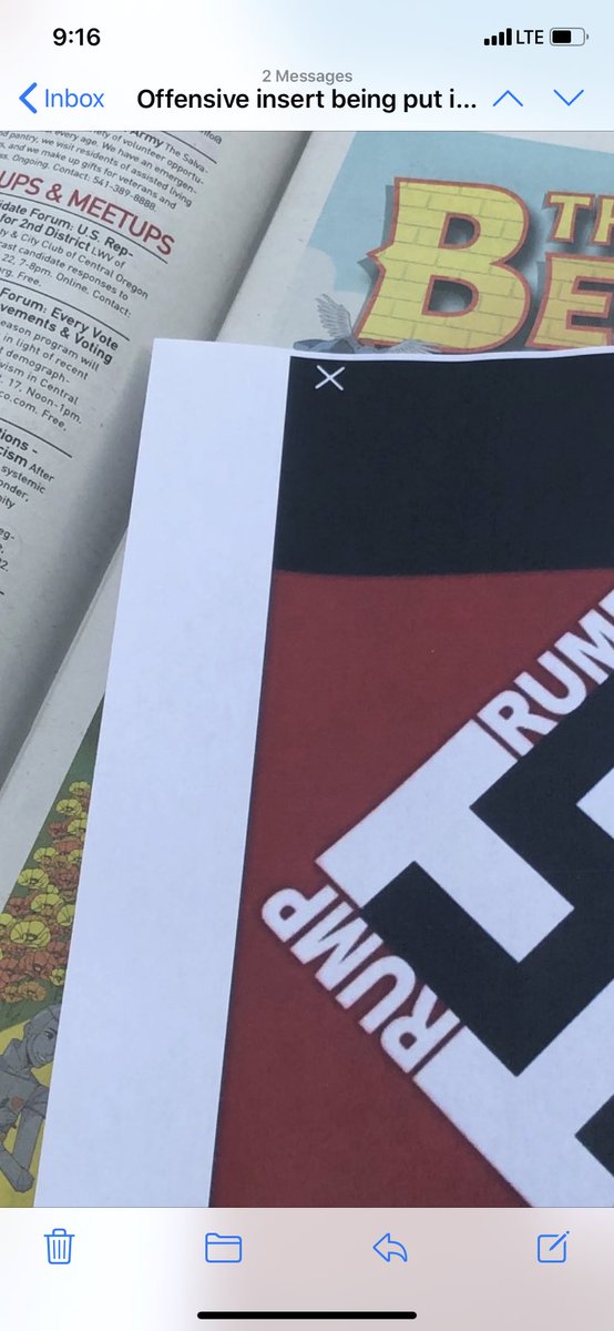 sourceweekly's tweet image. We got word this morning that a young white male has been inserting some disturbing flyers into our papers at the downtown Bend post office. We do not condone hate speech nor the use of Nazi propaganda. If you’ve seen this happening, please DM us.