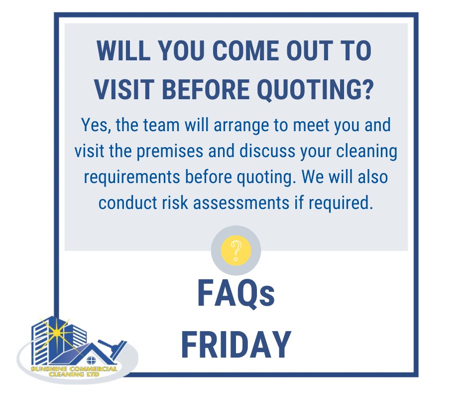 SunComCleanLtd's tweet image. Visit our website to see more frequently asked questions or email us at office@sunshinecommercialcleaning.co.uk to ask us anything that you can't see answered on our website!

sunshinecommercialcleaning.co.uk/frequently-ask…

#commercialcleaning #FridayFAQs #hampshirebusiness #dorsetbusiness