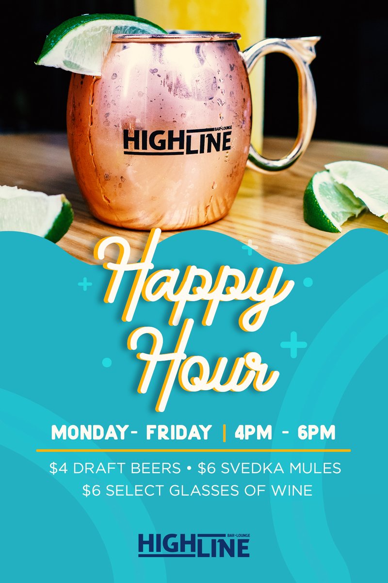 It's not Friday without Happy Hour! Join us from 4pm - 6pm for:⁣
$4 Draft Beers 🍻⁣
$6 Select Glasses of Wine 🍷⁣
$6 Svedka MuIes 🍹