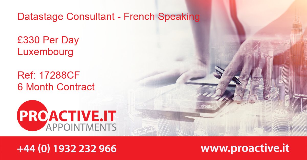 ProactiveIT_UK's tweet image. We are working with a long-standing partner who has a contract based in Luxembourg for a Datastage Consultant who can speak French.  The role can possibly be based remotely but will be on-site once COVID restrictions are relaxed.
bit.ly/3hHzuaz 
#DatastagePX #DB2zOS